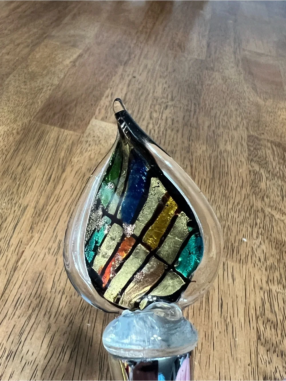 Wine Bottle Stopper Fused Multi-Color Art Glass on Green Decanter Replacement